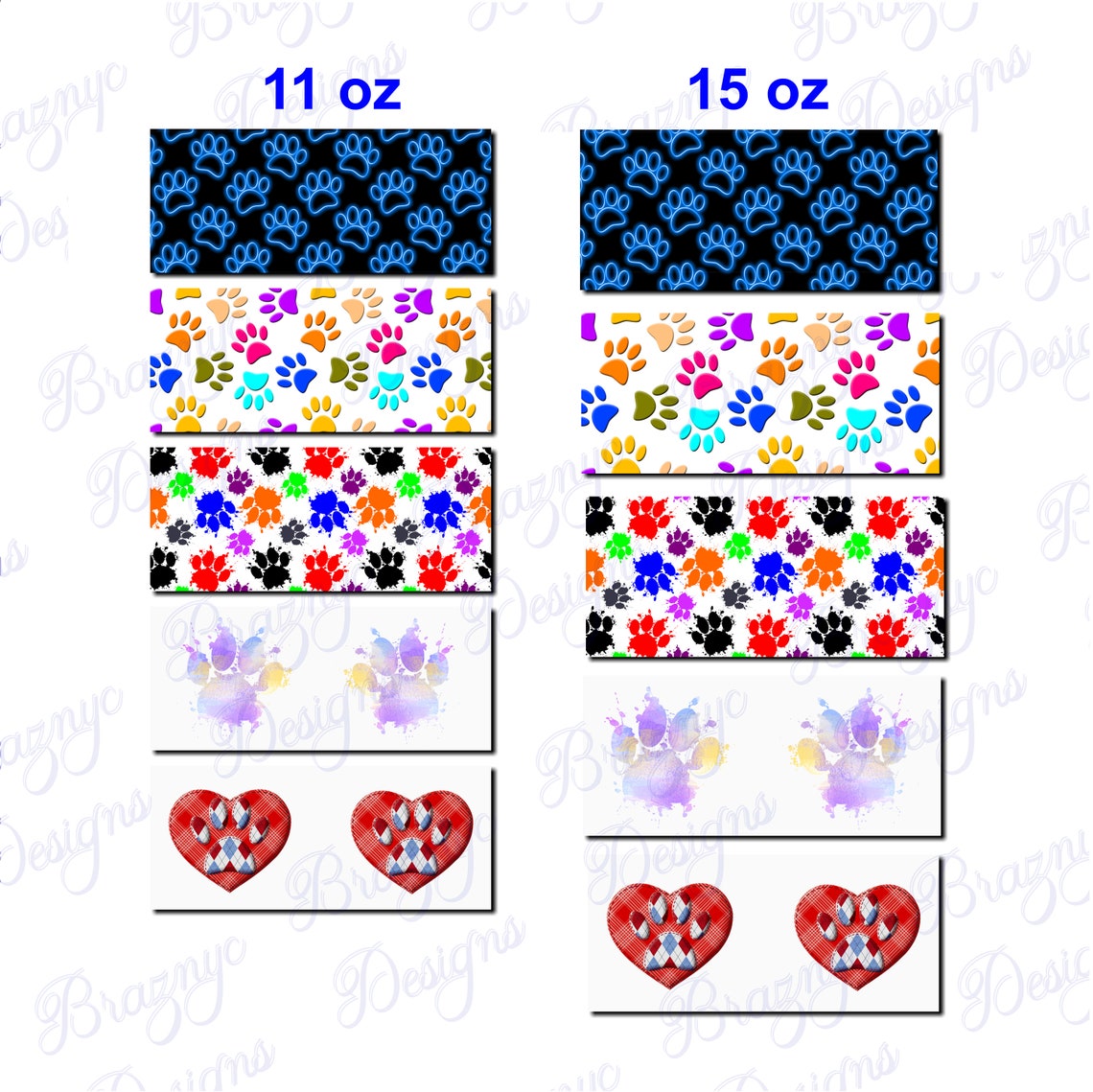 Dog Paw Print Bundle - Sublimation Printing Template Designs for 11 Oz ...