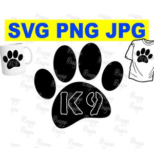 K9 Dow Paw Prints In Black and White Versions - Vector Dog Paw Drawing For T Shirts, Home Decor - Instant SVG PNG JPG Download