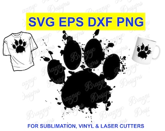 Paint Splatter Dog Paw Print - Vector Dog Paw Drawing For T Shirts, Animal Stationery And Home Decor - For Crafts - Instant SVG Image PNG