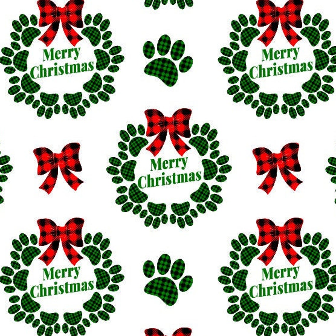 Christmas Wreath Dog Paw Print Seamless SVG Vector Pattern Etsy