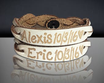 Personalized engraved Bracelets - Custom Engraved Bracelets - Personalized Matching His and Her Bracelets - Perfect Couples Gift