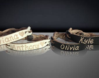 Personalized Leather Bracelet – Engraved Name, Couples Gift, His Her Matching Bands