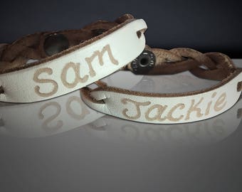Personalized Leather Braided Bracelet – Custom Engraved Name Jewelry