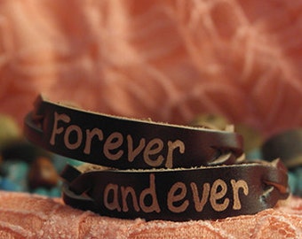 Engraved Leather Couple Bracelets – Custom Message, Matching Set Gift