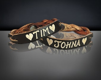 Personalized gift - Engraved Leather Bracelets - leather Name bracelet - Personalize gift for her - His and Her leather bracelets - SKU1004