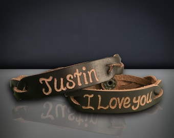 Custom Engraved Leather Bracelets – Personalized His Hers Couples Gifts