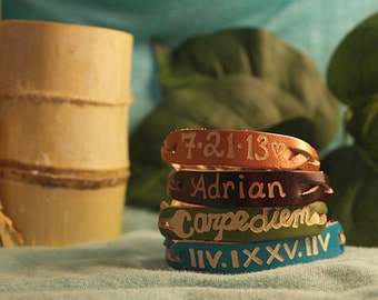 Leather engraved name bracelet - Personalized gift - Couples Jewelry - Engraved Leather Custom Bracelets - His and her giftsSKU1055