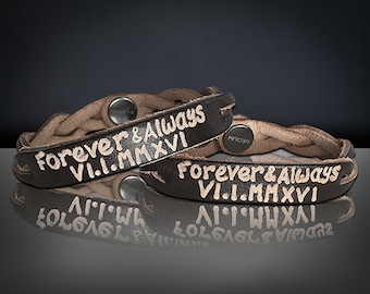 Leather engraved bracelet - Personalized Custom Leather Bracelet - His and Her Matching Bracelets - Engraved Leather Bracelets - SKU1013