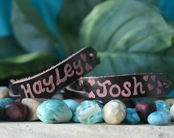 Personalized gift - Custom Engraved Bracelet - Leather Name Bracelet - Matching Couple gift - His and Her jewelrySKU1011