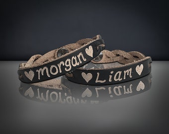 Personalized Engraved Leather Bracelet – Custom Name, Couples Matching Band