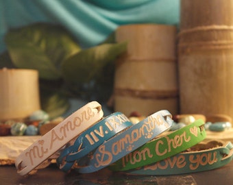 Custom Matching Bracelets - Couples Leather Bracelets - Couples Gift Idea - Name Bracelets - SKU1012
