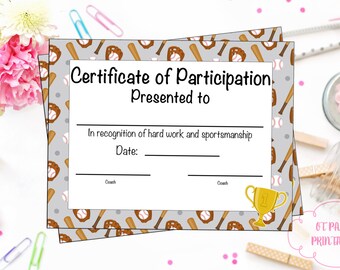 baseball certificate etsy