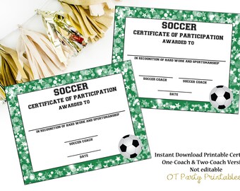 soccer certificate etsy soccer certificate