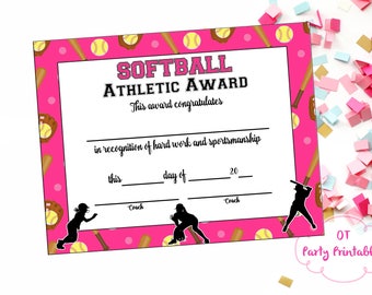 softball certificate etsy