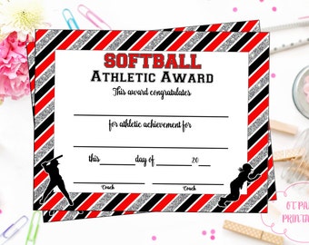 instant download softball certificate of achievement etsy