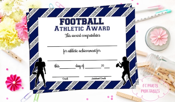 instant download football certificate football award etsy
