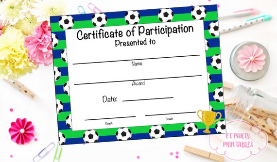 instant download soccer certificate of participation etsy