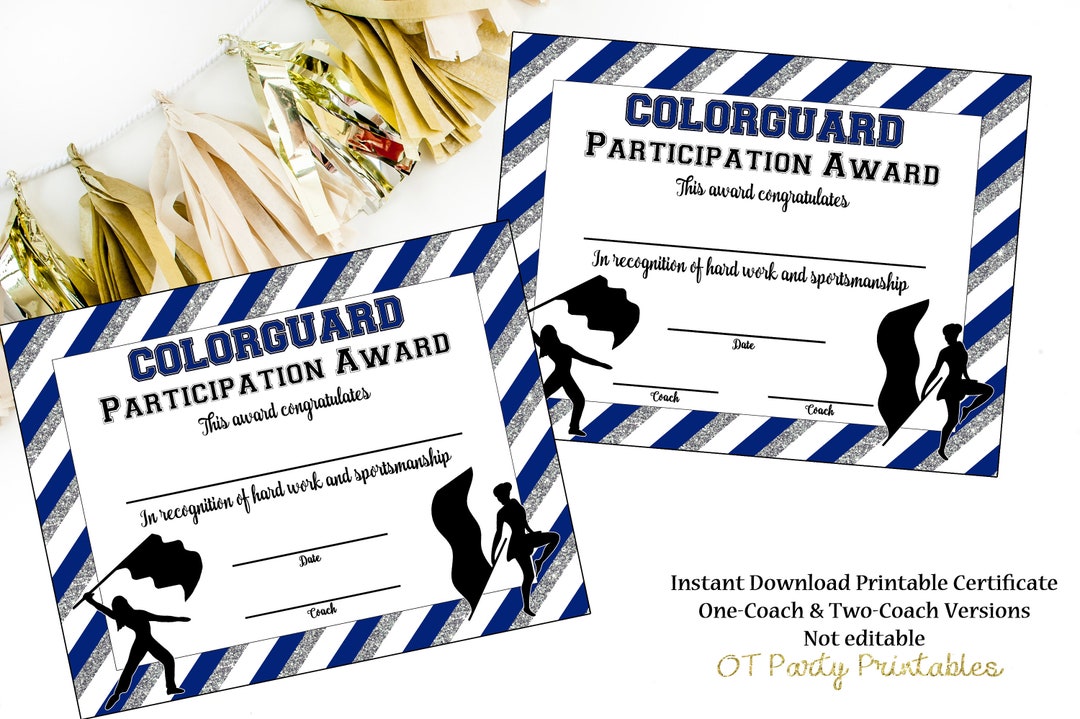 INSTANT DOWNLOAD Certificate Color Guard Award Marching Band