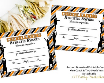 INSTANT DOWNLOAD - Cheerleading Certificate - Cheerleading Award - Cheerleading Printable - Cheerleading Achievement - End of Season Award