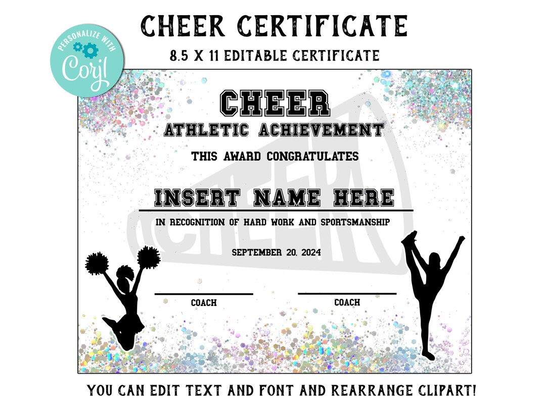 INSTANT DOWNLOAD Cheerleading Certificate Cheerleading Award ...