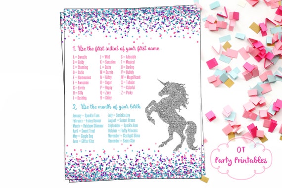 Instant Download Unicorn Name Generator Unicorn Party Etsy