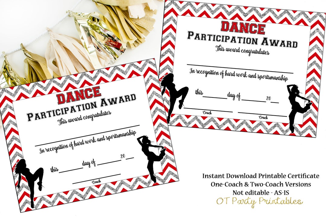 INSTANT DOWNLOAD Dance Team Certificate Dance Award Dance Printable