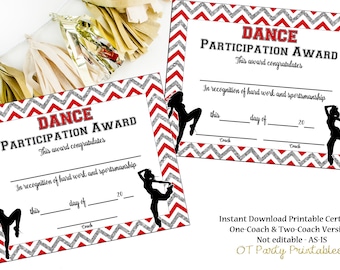 INSTANT DOWNLOAD - Dance Team Certificate - Dance Award - Dance Printable - Dance Achievement - End of Season Award