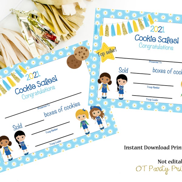 Cookie Sales Certificate - Cookie Sales Award - Scout Cookie Sales - Scout Certificate - Girl Certificate - DIY - Print at Home - Top Seller