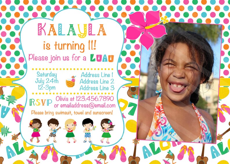 Luau Digital Invitation Luau Party Luau Photo Invitation Etsy