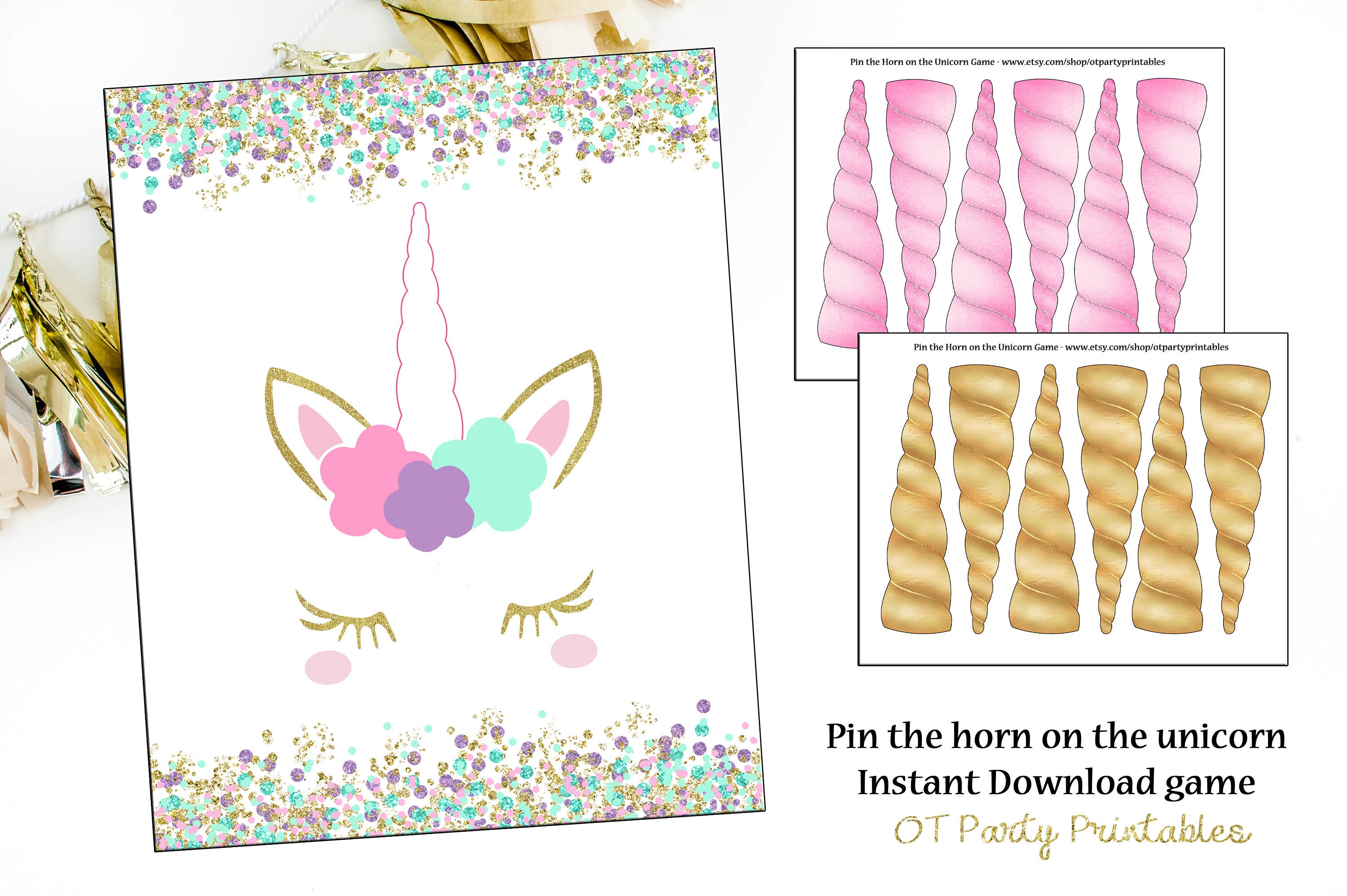 instant download pin the horn on the unicorn game unicorn etsy