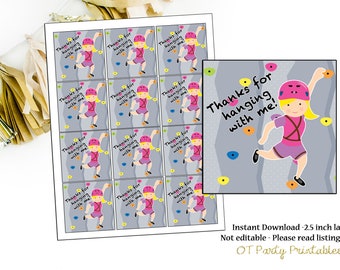INSTANT DOWNLOAD - Rock Climbing Thank You Tag - Rock Climbing Girl - You Print - Rock Climbing Birthday Favor Tag - Thank You DIY