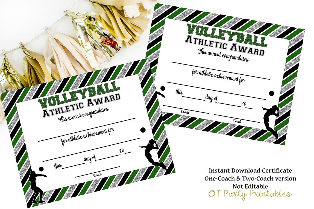INSTANT DOWNLOAD Volleyball Certificate Volleyball Achievement