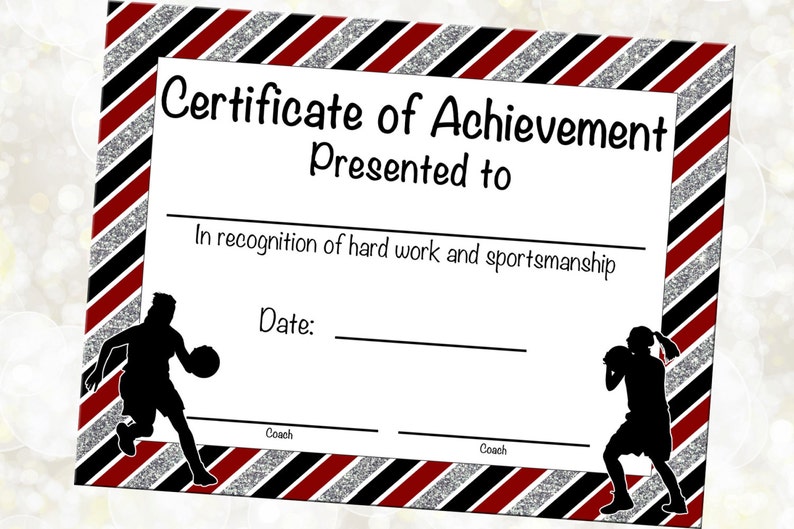 Basketball Certificate of Achievement Basketball Award Print at Home Sports MVP Basketball Certificate of Completion Sports Award image 1