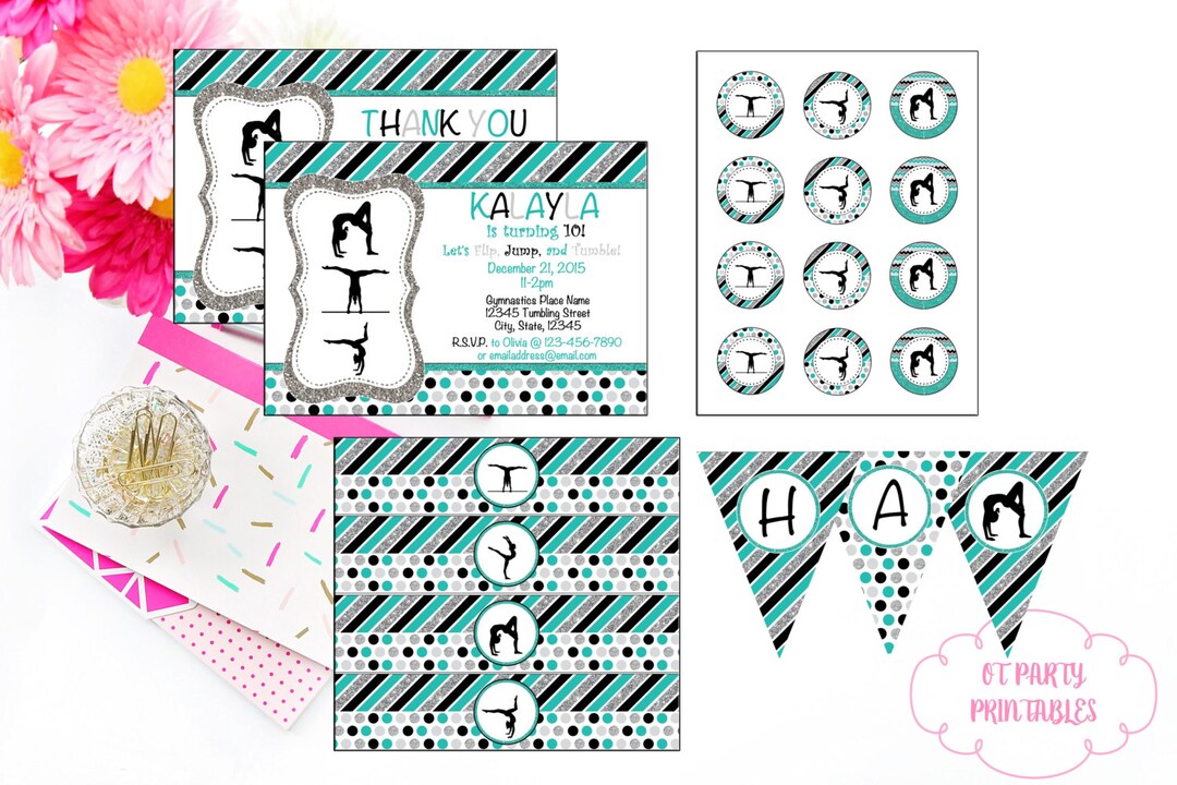Gymnastics Printable Party Package Cupcake Toppers Banner - Etsy Gymnastics Printable Party Package Cupcake Toppers Banner - Etsy