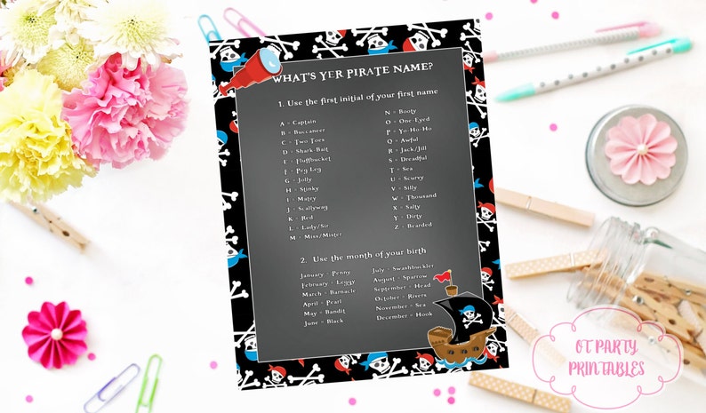 INSTANT DOWNLOAD Pirate Printable Pirate Name Printable What is Your Pirate Name Pirate Party Decor Pirate Birthday Party image 1