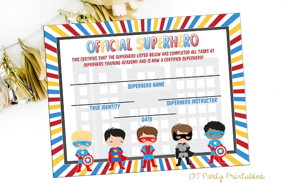 INSTANT DOWNLOAD  Superhero Certificate  Superhero