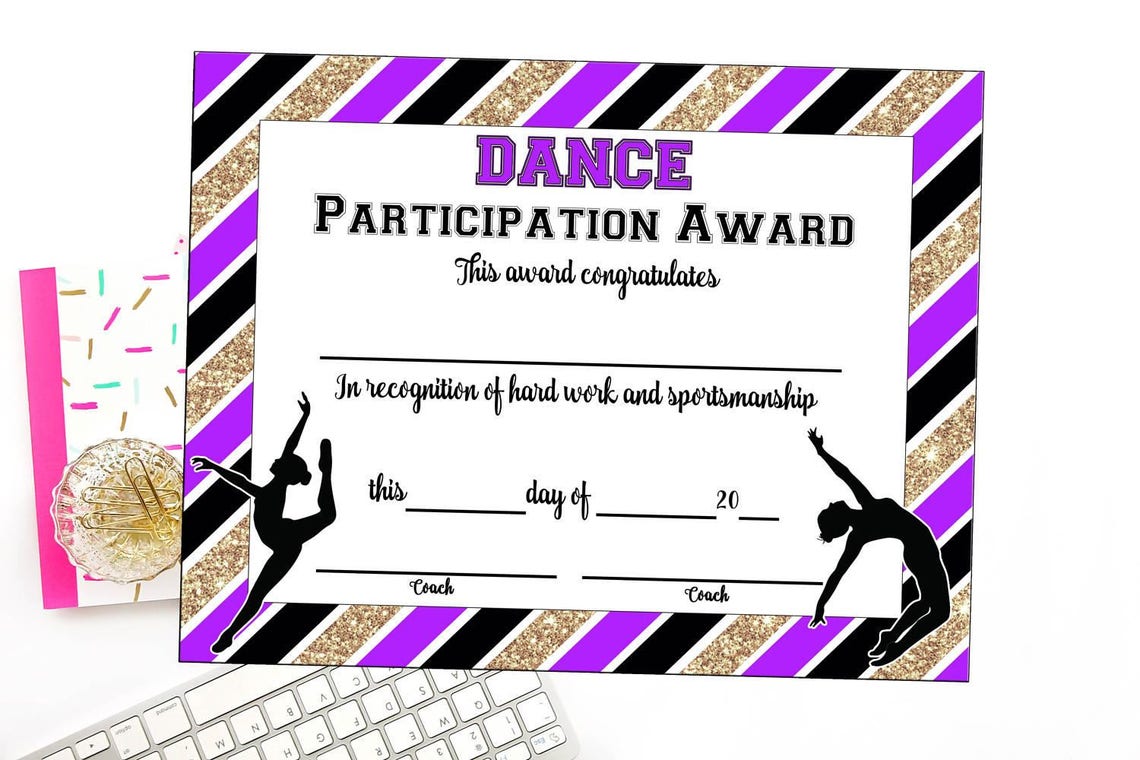 INSTANT DOWNLOAD Dance Team Certificate Dance Award Dance Printable