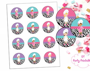 INSTANT DOWNLOAD - Spa Party Theme Printables - Spa Party Label - Spa Birthday Party Tag - Spa Party Sticker - Spa Cupcake Topper