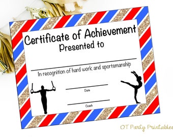 Gymnastics Award - Gymnastics Certificate - Printable Gymnastics Award - Sports Achievement - You Print - Gymnastics Meet - Red Gold & Blue