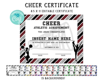 INSTANT DOWNLOAD - Cheerleading Certificate - Cheerleading Award - Cheerleading Printable - Cheerleading Achievement - End of Season Award