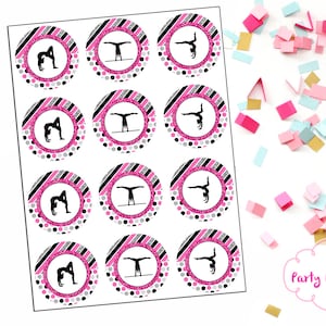 Gymnastics Party Printables 2 Inch Round Gymnastics Labels YOU PRINT ...