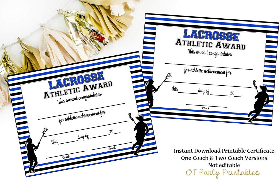 INSTANT DOWNLOAD Lacrosse Certificate LAX Award Lacrosse Printable