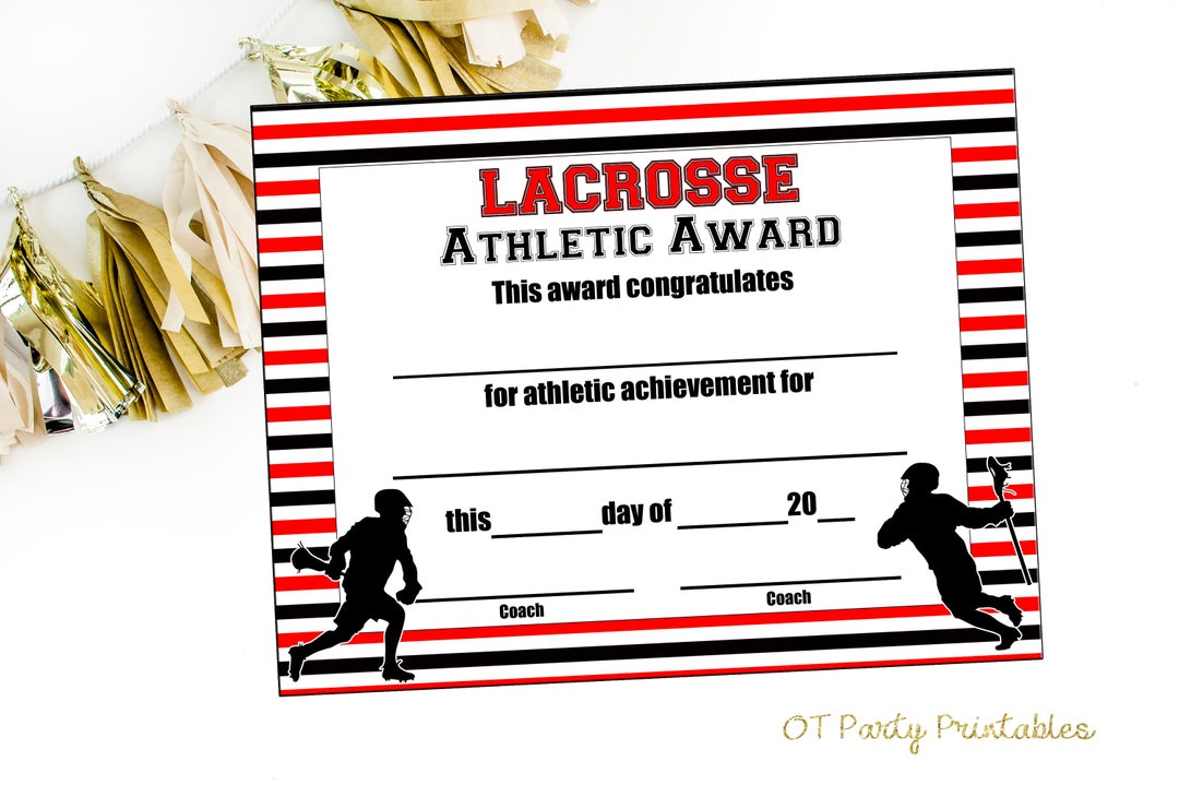 INSTANT DOWNLOAD Lacrosse Certificate LAX Award Lacrosse Printable Girls Lacrosse Achievement ...