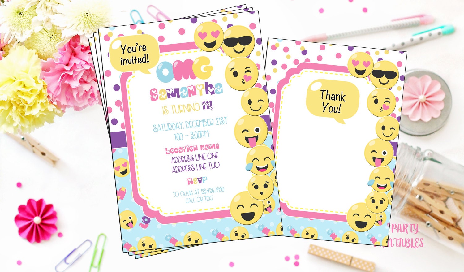 Emoticone Invitation Anniversaire Invitation Numerique Emoji Etsy