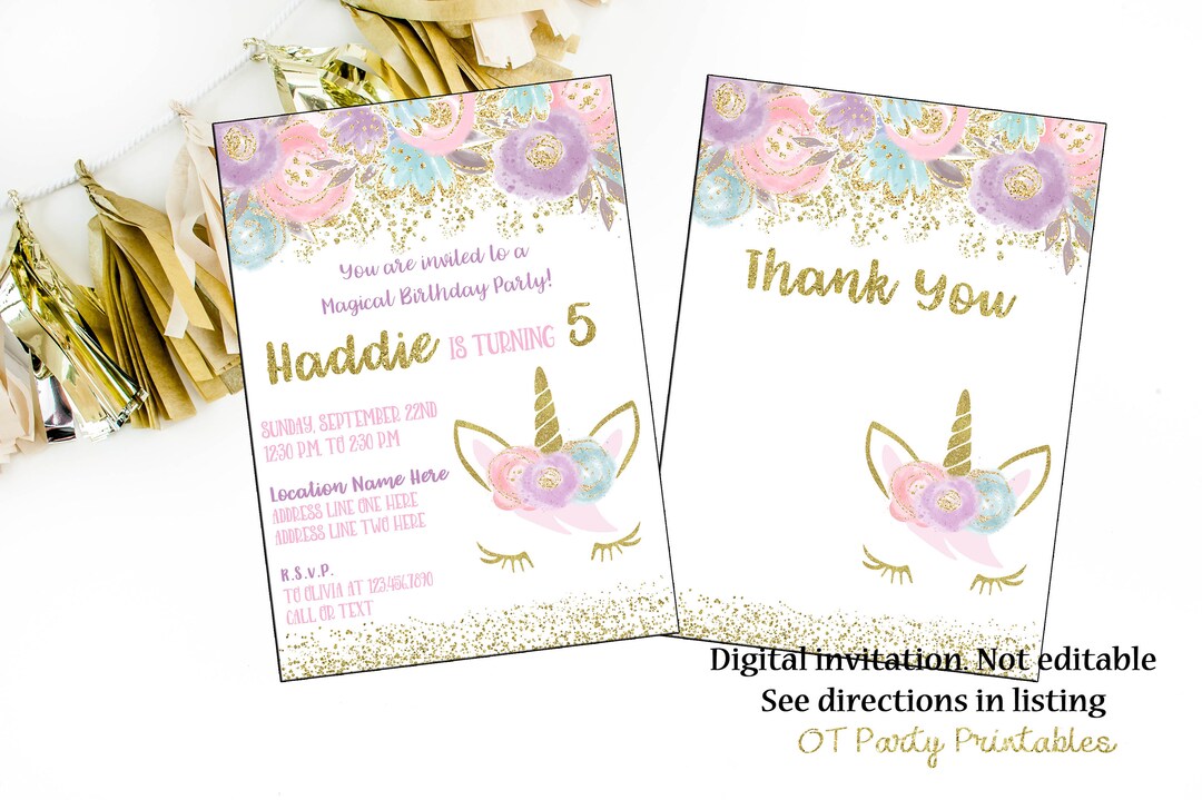 Unicorn Birthday Invitation Digital Unicorn Invitation You - Etsy
