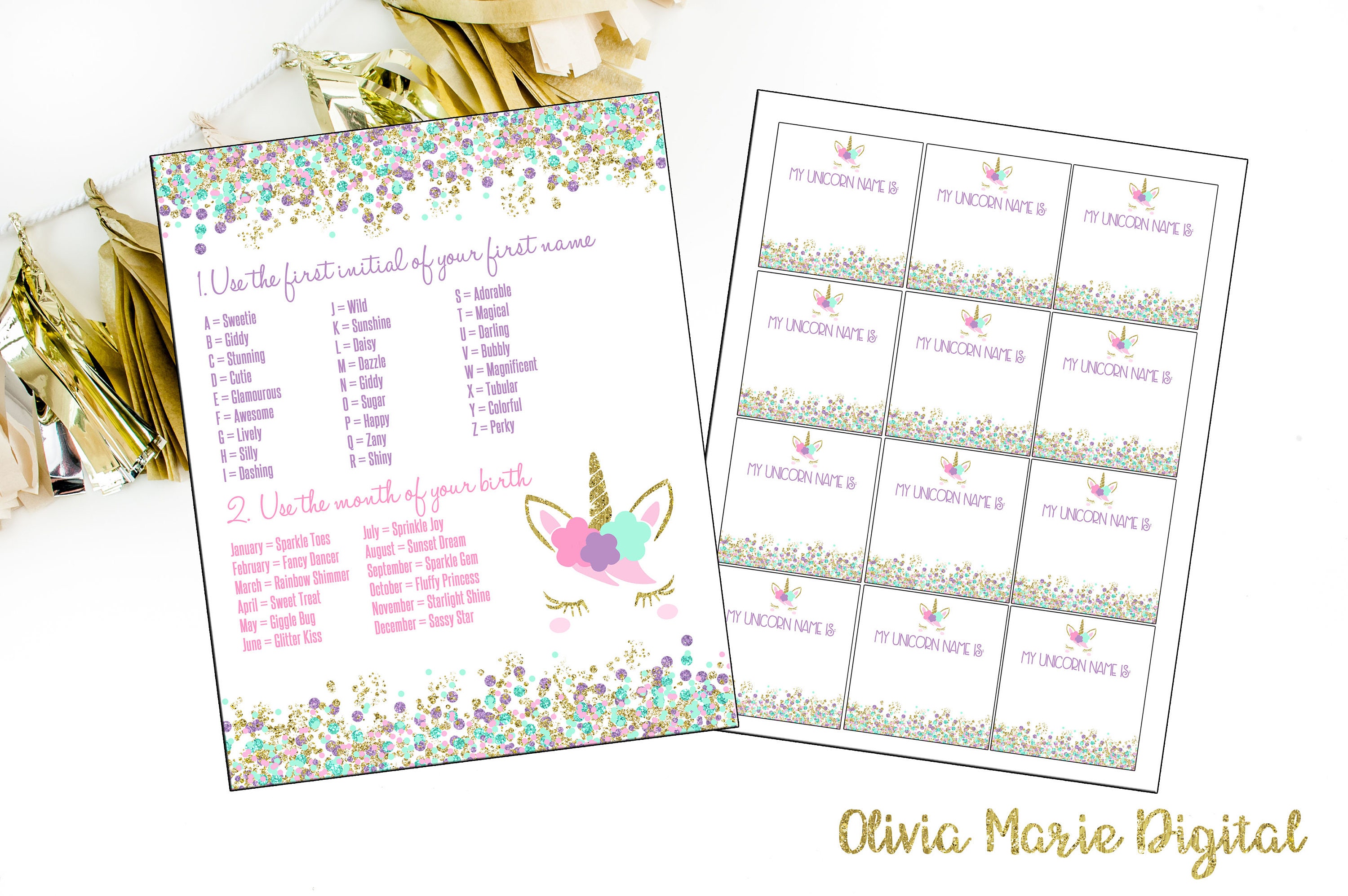 instant download unicorn name generator unicorn party etsy