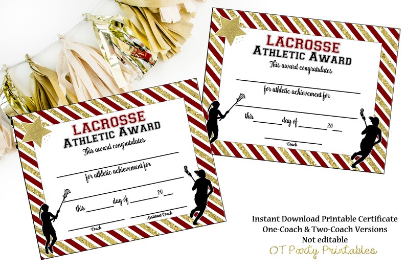 INSTANT DOWNLOAD Lacrosse Certificate LAX Award Lacrosse Etsy