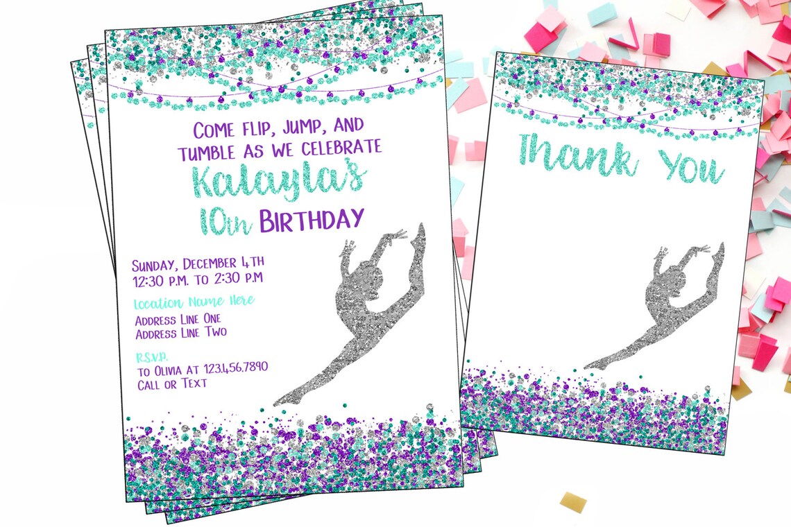 Printable Gymnastics Digital Invitation Confetti Gymnastics Etsy Israel