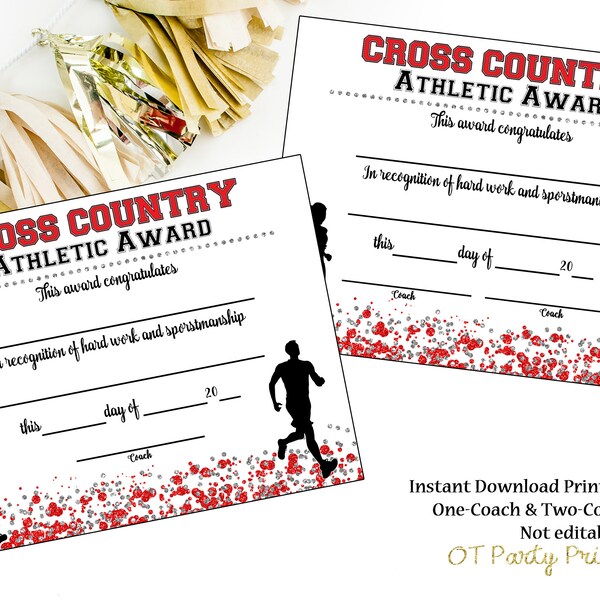 INSTANT DOWNLOAD - Cross Country Certificate - Jog a Thon Award - Running Certificate - Jog-a-thon Printable - Running Achievement