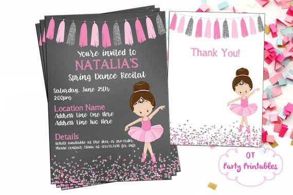 Silver & Pink Ballerina Ballet Party Thank You Cards Silver & Pink Ballerina Ballet Party Thank You Cards